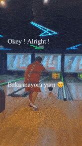 a woman playing bowling with a caption that says " baka mayora yarn "