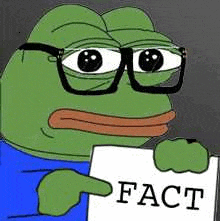 a cartoon frog wearing glasses is holding a piece of paper that says fact .