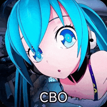 a picture of a girl with blue hair and the word cbo