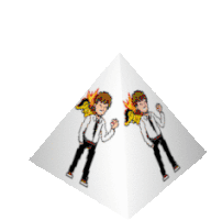 a white pyramid with a cartoon of a man holding a torch