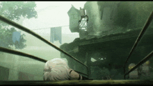 a cartoon drawing of a person laying on a staircase