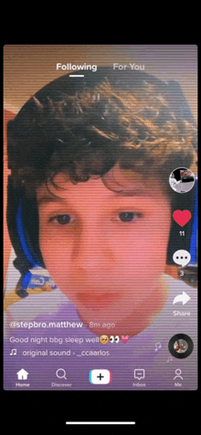 a screenshot of a person 's face with the words following for you