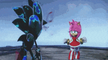 amy and sonic are standing next to each other in a video game
