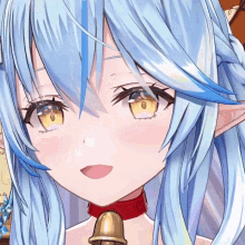 a close up of a anime girl with blue hair