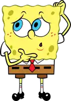a cartoon of spongebob scratching his head while wearing a red tie