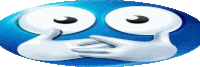 a blue smiley face with big eyes and white hands