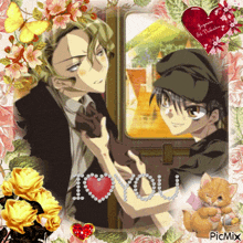 a picture of two anime characters with the words i love you written in the middle