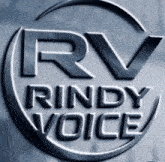 a logo for rv rindy voice is displayed on a blue background