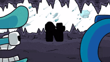 a cartoon drawing of a cave with the letter n visible