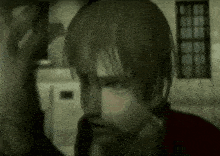 a close up of a video game character 's face