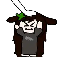 a cartoon girl with a green flower on her head is being patted by a white hand