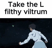 a cartoon of a man kicking another man with the words take the l filthy viltrum on the bottom