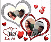 a picture of a man and a woman surrounded by hearts with the name heval