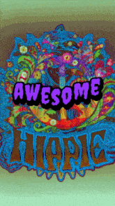 a psychedelic poster that says awesome atari