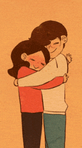 a cartoon drawing of a man and a woman hugging each other