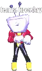 a pixel art of a person with a tv head dancing .
