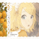 a drawing of a girl with the name rin kagamine on the bottom
