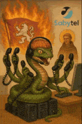 an illustration of a snake wearing headphones and talking on phones