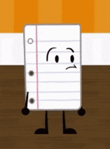 a cartoon character of a piece of paper with a face and legs .