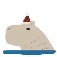 a capybara wearing a santa hat is swimming in the water