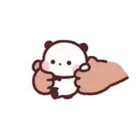 a cartoon of a panda bear being held by a person .