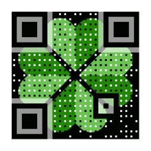 a qr code with a green clover in the center