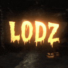 lodz is written in glowing yellow letters on a black background