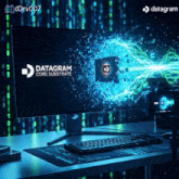 a computer monitor with the word datagram on the screen