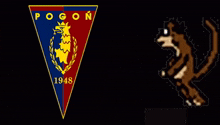 a logo for pogon 1948 is next to a pixelated image of a monkey