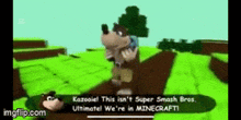 a video game character is talking to another character in a video game while playing minecraft .