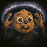 a cartoon drawing of a squirrel with a surprised expression on his face