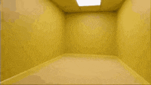 a corner of a room with yellow walls and a white floor