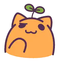 a cartoon drawing of a cat with a plant growing out of it 's head