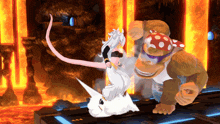 a video game scene with a monkey and a unicorn fighting each other