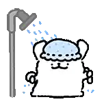 a cartoon dog is taking a shower with a shower head on .
