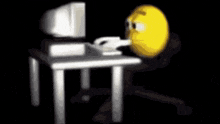 a cartoon character is sitting at a desk with a computer .