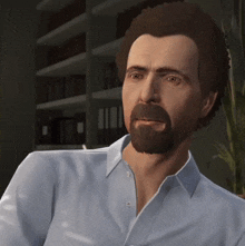 a man with a beard wearing a white shirt