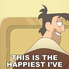 a cartoon of a man with the words " this is the happiest i 've " below him
