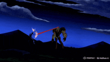 a cartoon drawing of a monster with a red laser beam coming out of its mouth