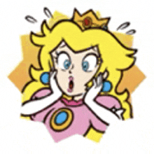 a cartoon of princess peach with a surprised expression on her face .