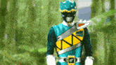 a blue and yellow power ranger with a wolf belt