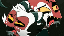 a cartoon drawing of two monsters with their tongues out