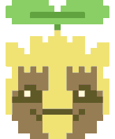 a pixel art drawing of a tree with a green leaf on top of it