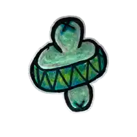a cartoon drawing of a cactus with a green and blue hat