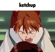 a picture of a girl with ketchup written above it