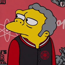 a cartoon character wearing a red and black jacket