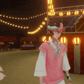 a man in a pink shirt stands in front of a sign that says ' o ' on it