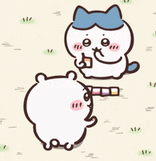 a cartoon drawing of a cat holding a cup of coffee next to another cat