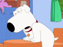 a cartoon dog named brian from the family guy sits on a couch
