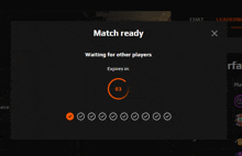 a screen that says match ready waiting for other players expires in 3